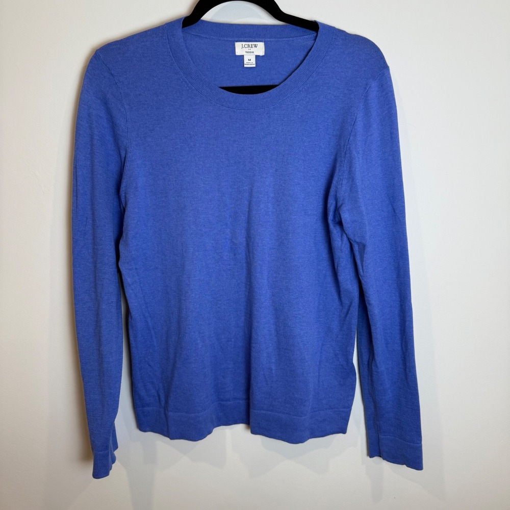 J.Crew Teddie Crewneck Sweater Womens Medium Blue Cotton Long Sleeve Casual - Picture 1 of 5